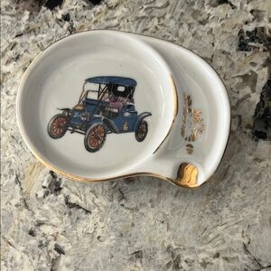 Vintage Model T Ash Tray Trinket Dish with Gold Accents